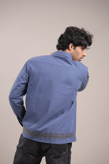 Prakriti – Dark Blue Embroidered Recycled Shirt - Binioz