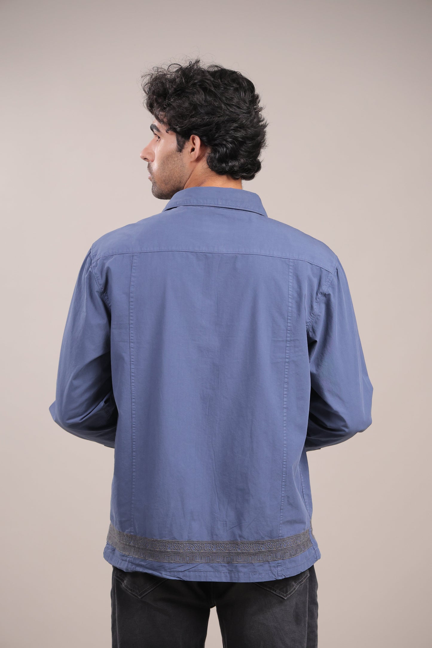 Prakriti – Dark Blue Embroidered Recycled Shirt - Binioz