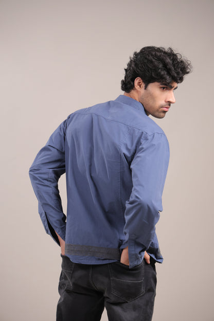 Prakriti – Dark Blue Embroidered Recycled Shirt - Binioz