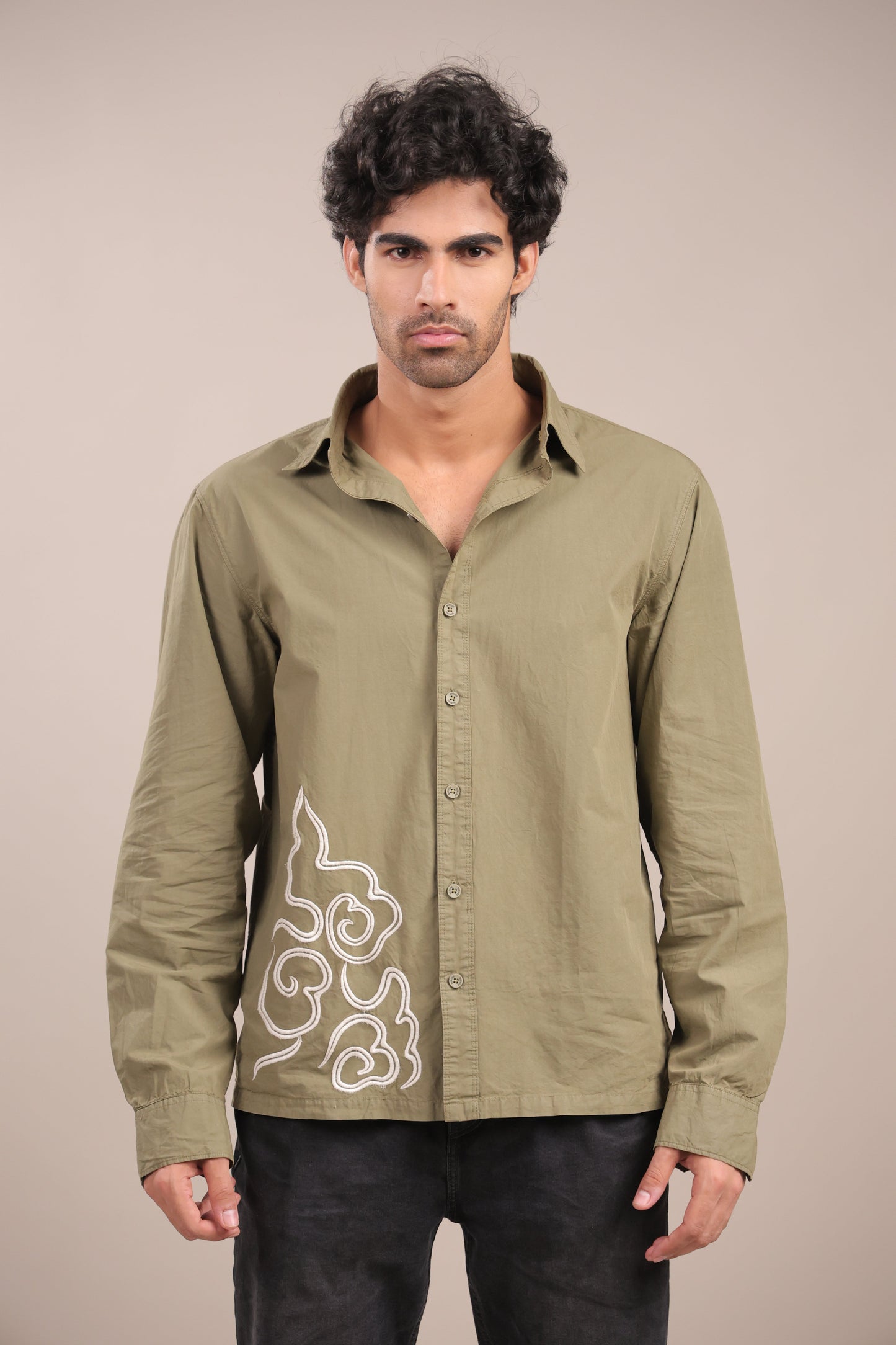 Prakriti – Green Embroidered Recycled Shirt - Binioz