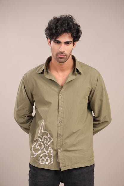 Prakriti – Green Embroidered Recycled Shirt - Binioz
