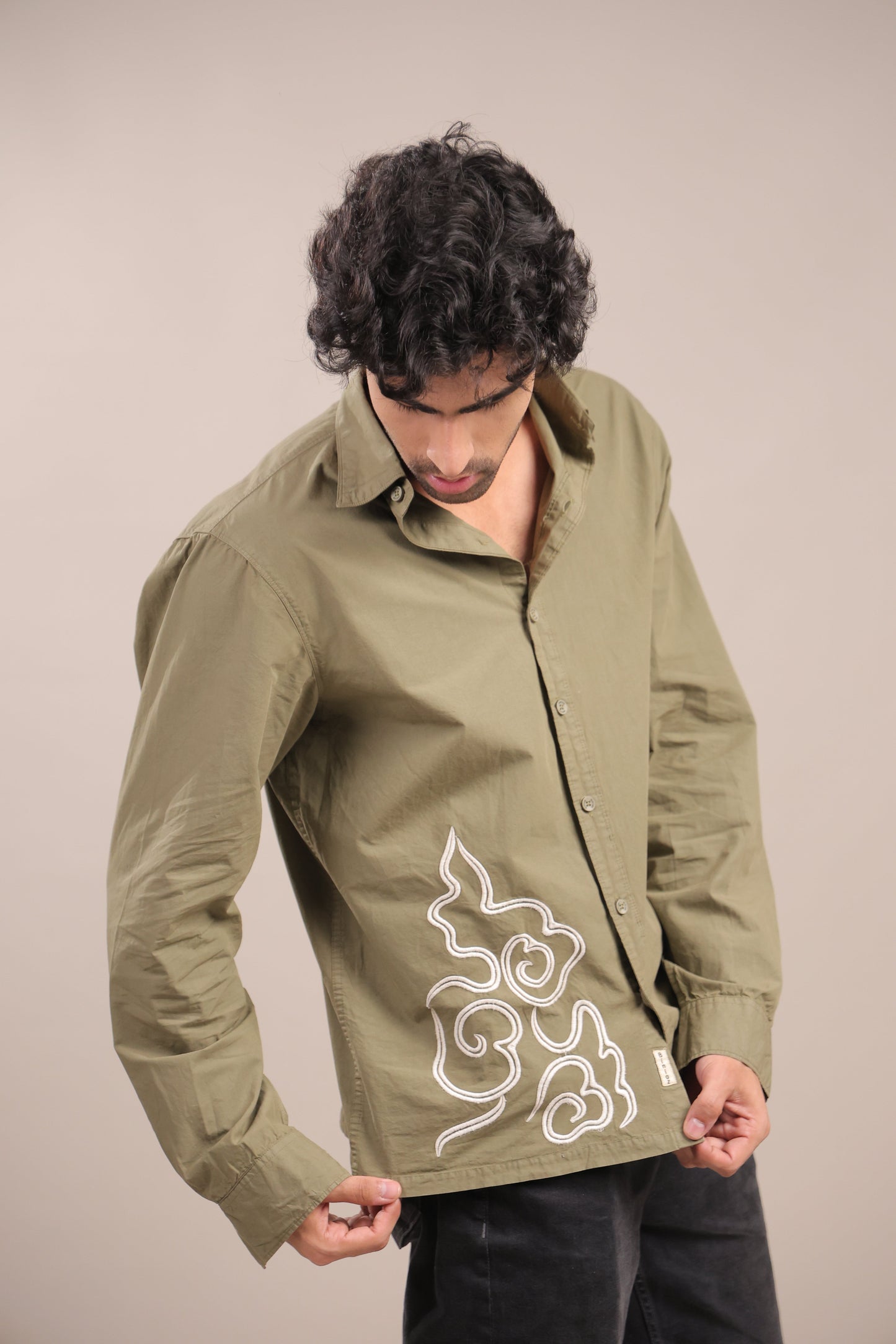 Prakriti – Green Embroidered Recycled Shirt - Binioz