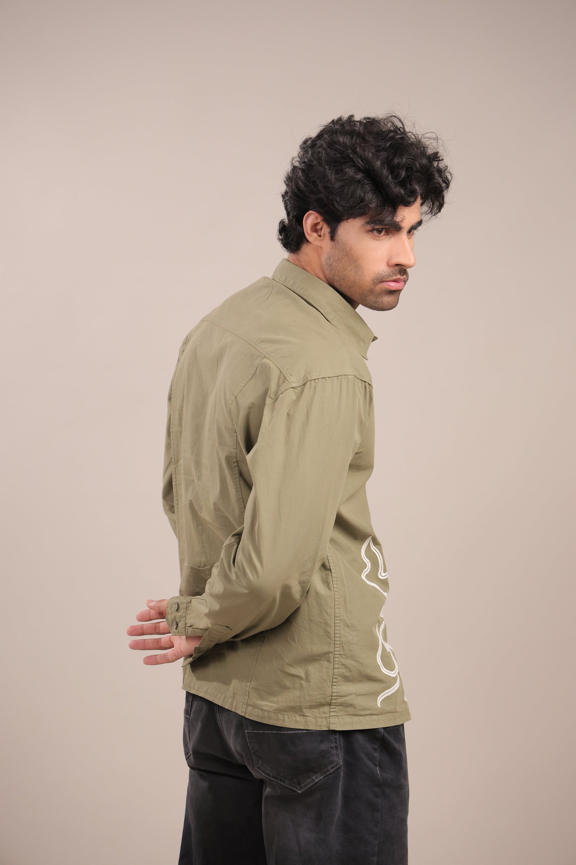 Prakriti – Green Embroidered Recycled Shirt - Binioz