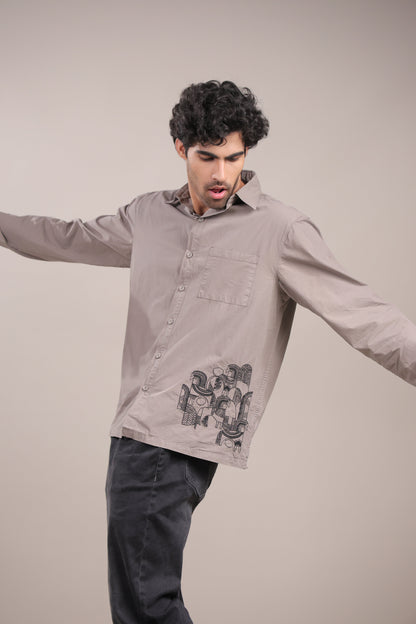 Prakriti – Grey Embroidered Recycled Shirt - Binioz