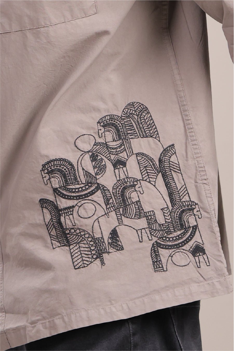 Prakriti – Grey Embroidered Recycled Shirt - Binioz