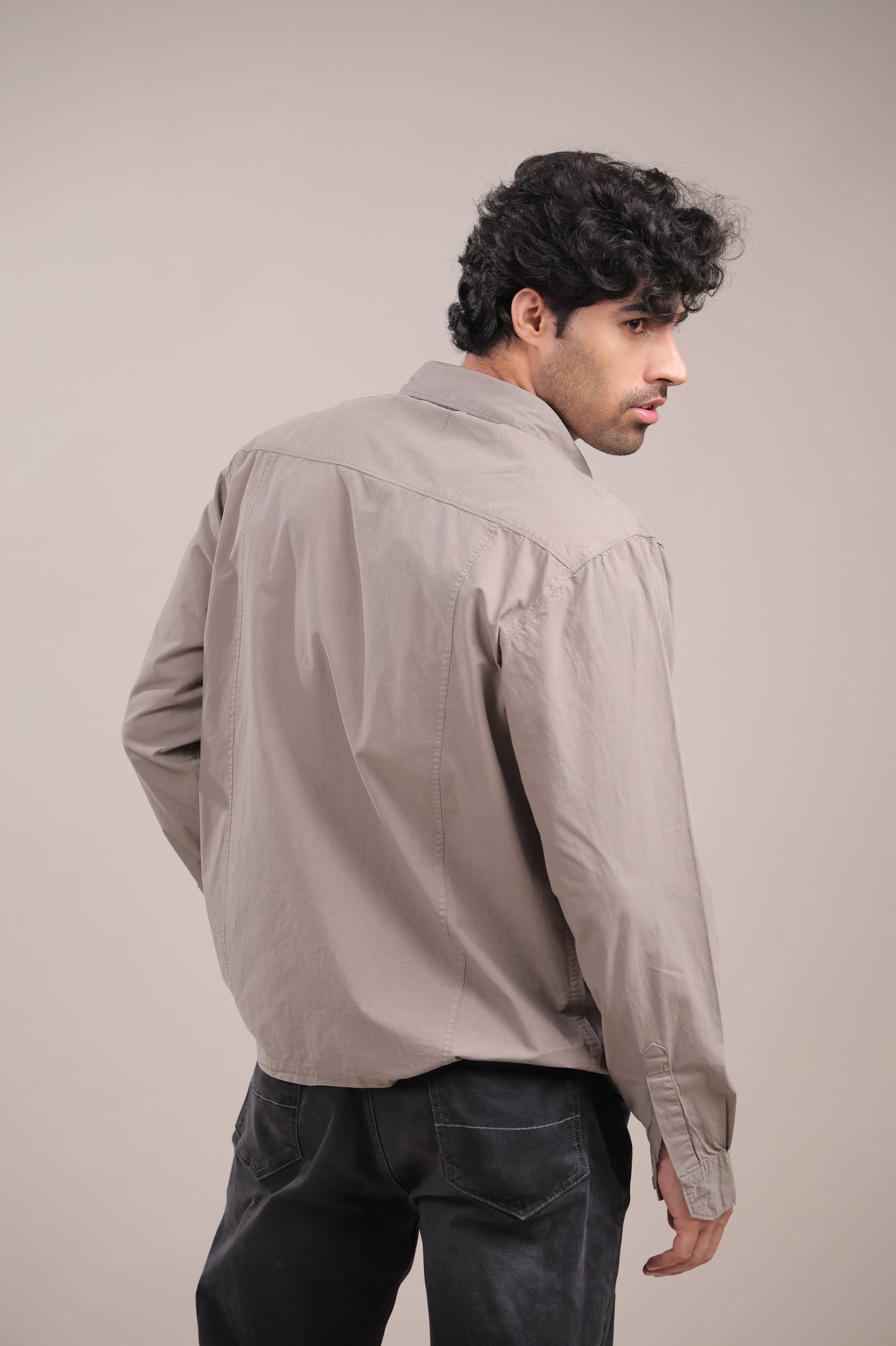 Prakriti – Grey Embroidered Recycled Shirt - Binioz
