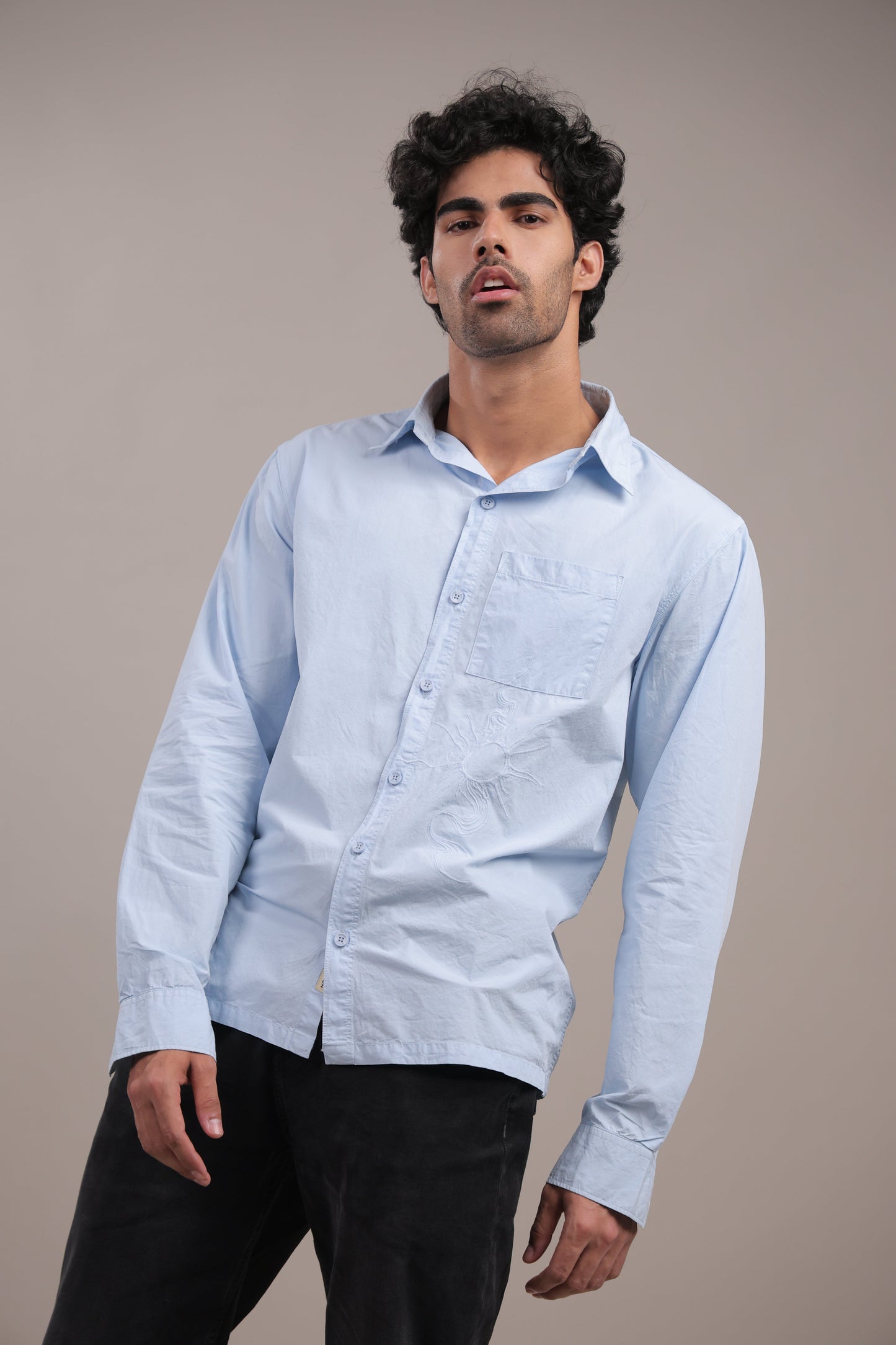 Prakriti – Light Blue Embroidered Recycled Shirt - Binioz