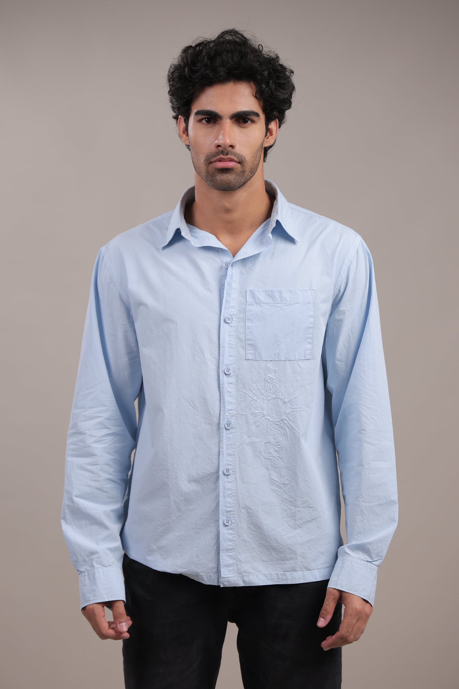 Prakriti – Light Blue Embroidered Recycled Shirt - Binioz