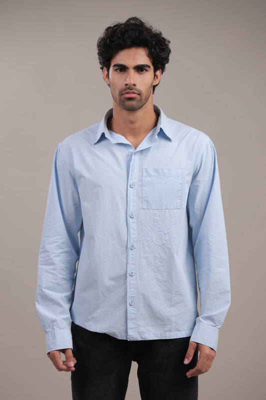 Prakriti – Light Blue Embroidered Recycled Shirt - Binioz