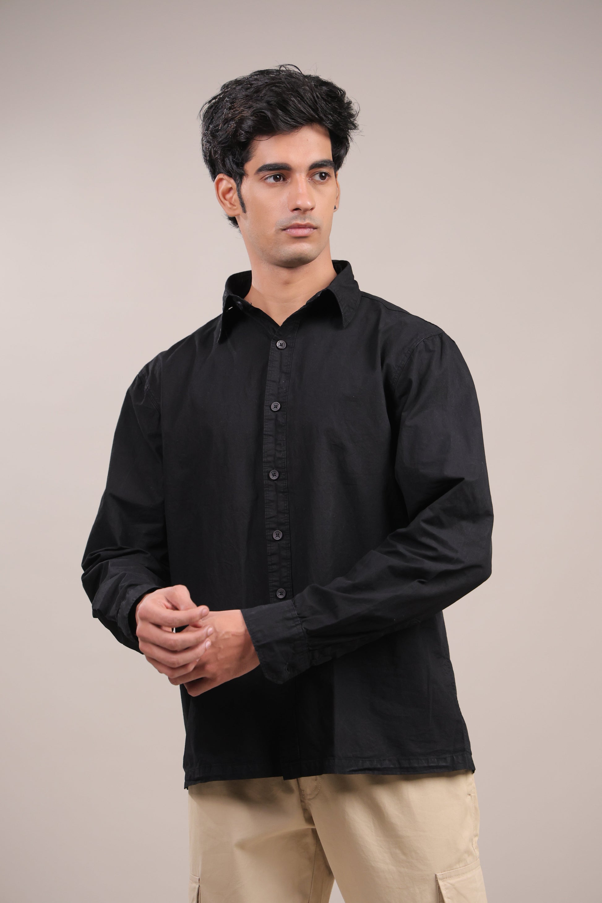 Prakriti – Plain Black Recycled Shirt - Binioz
