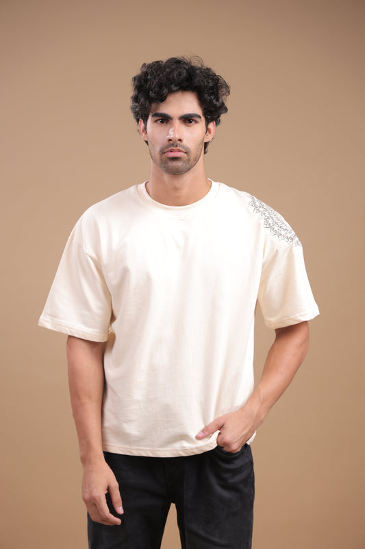 Sutra – Beige Embroidered T-Shirt - Binioz