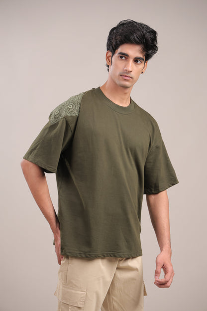 Sutra – Dark Green Embroidered T-Shirt - Binioz